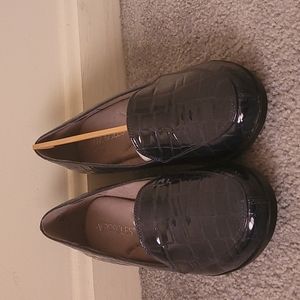 Aerosoles wedge shoes in navy faux leather with croco look, new without tags